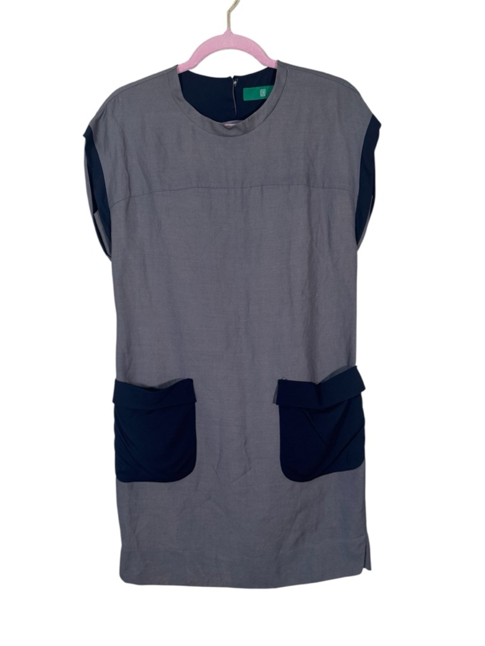 Kuho Blue Grey Colorblock Mini Shift Dress Womens S Casual Preppy Corpcore